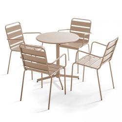 Oviala Business Ensemble table de terrasse et 4 fauteuils métal taupe - Oviala - gris acier 105415_0