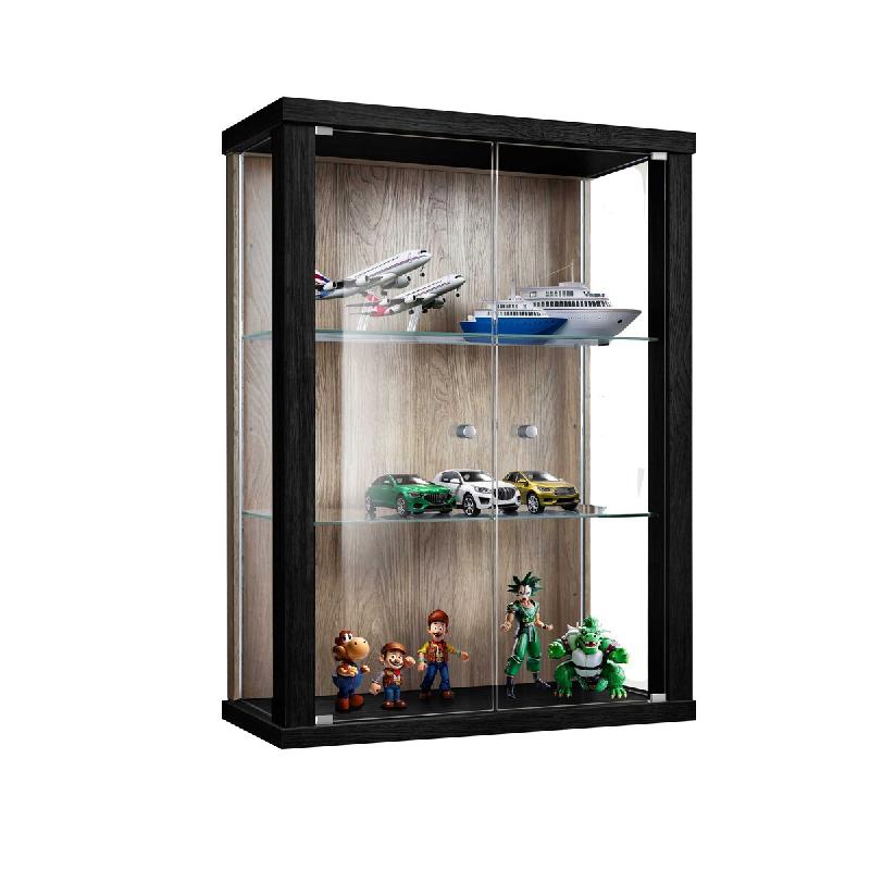 K-Möbel Vitrine suspendue en verre 80x60x25 cm Made in Germany avec 2 tablettes en verre ESG réglables en hauteur Noir & Chêne Sonoma - multicolore_0