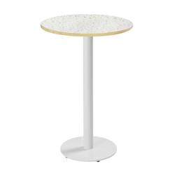 Oviala Business Table haute ronde 60 cm pied blanc et revêtement terrazzo - blanc acier 113136_0