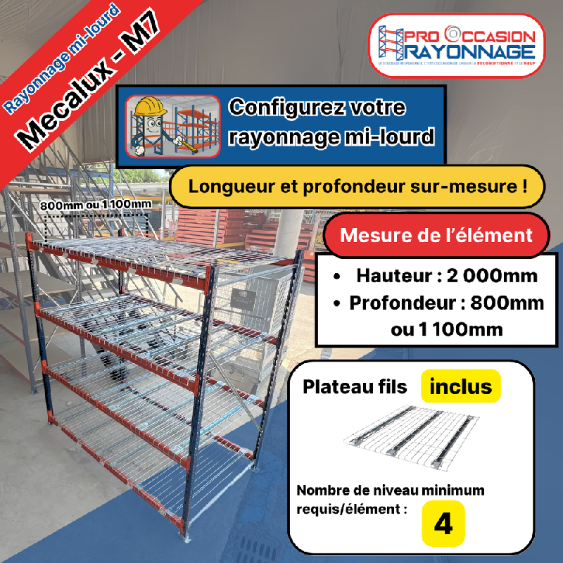 Rayonnage mi-lourd M7 - plateaux fils - Hauteur 2000 mm - À configurer_0