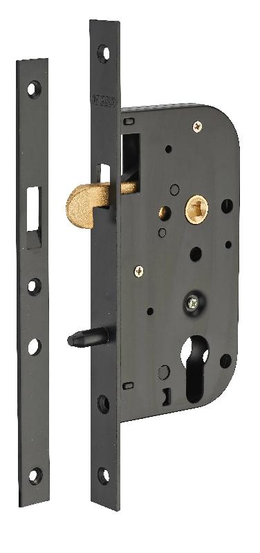 Serrure encastrable pour porte d'intérieur à mentonnet V/BC - Thirard - coffre acier embouti, finition epoxy noir_0