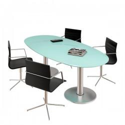 Table de réunion ovale Meeting - plateau en verre design et pieds tulipe - Quadrifoglio Officity_0