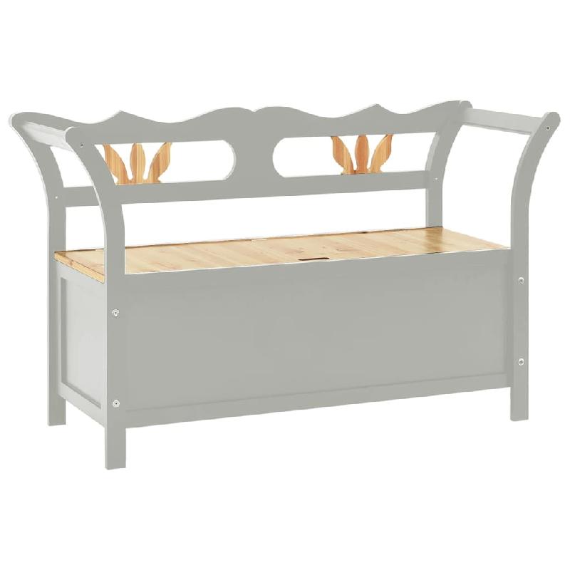 Banquette coffre de rangement en bois de sapin massif - Gris - 107 x 45 x 75,5 cm - Dossier et accoudoirs pratiques - Réf. 02_0010796_0