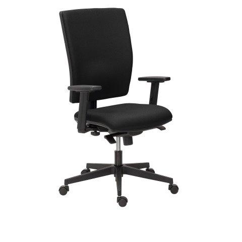 CHAISE DE BUREAU BRUNEAU ACTIV' TISSU NOIR - DOSSIER HAUT ACCOUDOIRS SOUTIEN LOMBAIRE - MÉCANISME CONTACT PERMANENT - PIEDS NOIR