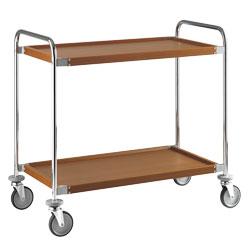 Chariot de service chromé-noyer - 2 niveaux - structure tubulaire ronde acier chromé et tablettes imitation bois - modèle CC2/93-52_0