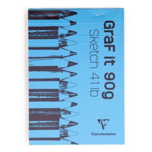 Clairefontaine Lot de 5 Bloc agrafé GRAF IT de 80 feuilles de papier croquis blanc microperforées, 90 g/m², A6, couverture bleue - 3329680967302_0