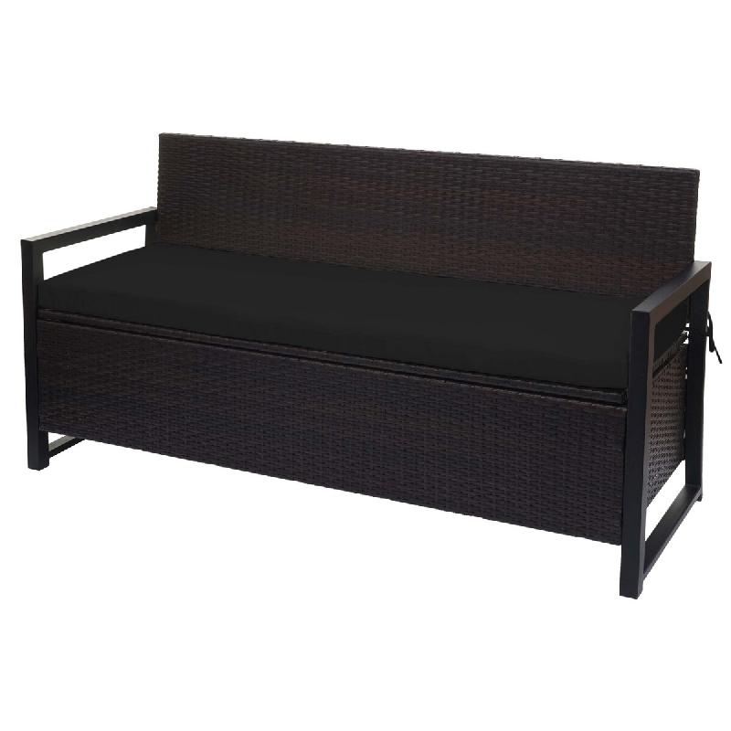 Décoshop26 - Banc banquette avec compartiment de rangement 3 places en polyrotin marron coussin noir 04_0005807 - marron 3000261510031_0