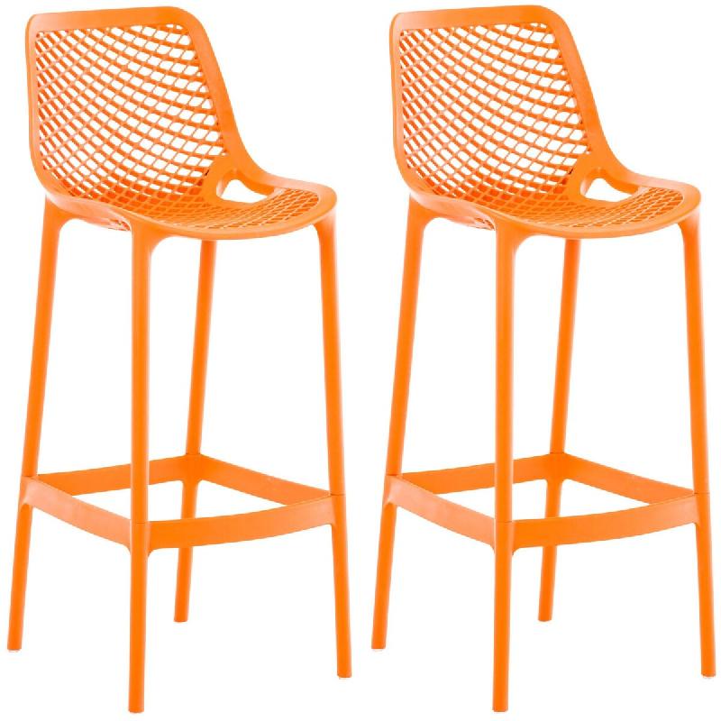 Décoshop26 - Lot de 2 tabourets de bar avec dossier en plastique orange pour extérieur hauteur assise 75 cm 10_0006112 - 3000265394156_0