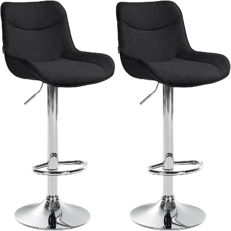 Décoshop26 - Lot de 2 tabourets de bar x1 avec coutures décoratives en tissu noir pied en trompette métal chromé 10_0004460 - noir métal 3000252114842_0