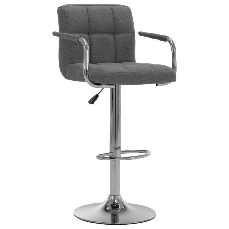 Décoshop26 - Tabouret de bar x1 chaise haute avec dossier et accoudoirs en tissu gris clair et cadre en acier DEC029476 - gris 3000257396076_0