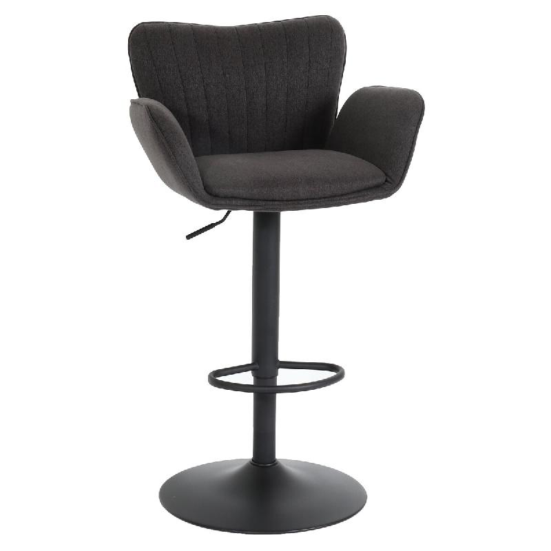 Décoshop26 - Tabouret de bar x1 pivotant avec accoudoir repose-pieds rotatif en tissu gris foncé base métal noir 04_0008587 - gris métal 3000262637485_0
