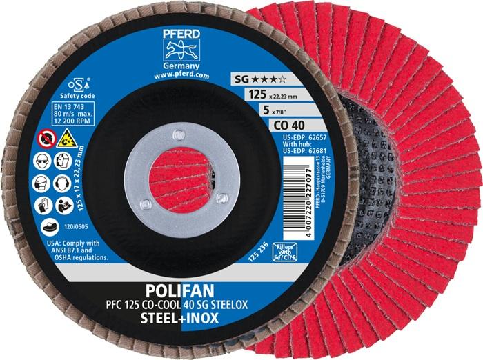 Disque à lamelles POLIFAN CO-COOL SG STEELOX - D. 125 mm - Granulation 40 - Conique - INOX - Grain céramique CO - PFERD_0