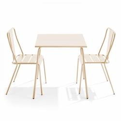 Oviala Business Ensemble table de terrasse carrée et 2 chaises bistrot ivoire - Oviala - beige acier 109450_0