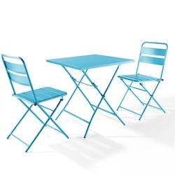 Oviala Business Ensemble table de terrasse pliante et 2 chaises acier bleu - Oviala - bleu acier 106556_0