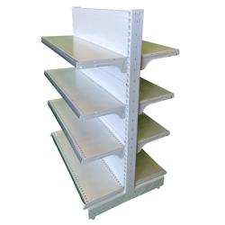 EUROP'METAL Gondole Centrale SUITE (Double Face) Blanc H.143xP.40xL.133cm Base + 3 Tablettes supérieures et porte étiquettes G8PROF400 - blanc acier_0