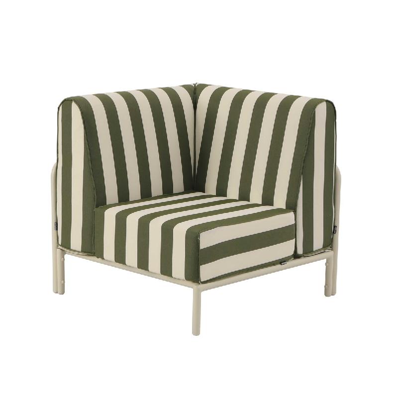 Fauteuil d'angle rayé pour salon de jardin modulable tissu vert kaki - vert aluminium 114808_0