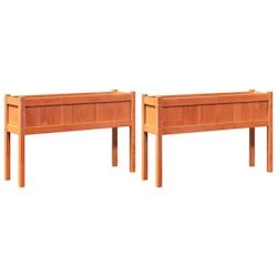 Helloshop26 - Jardinière bac lit surélevé plantes fleurs jardin terrasses lot de 2 avec pieds cire bois de pin massif marron 02_0039023 - 300021797_0