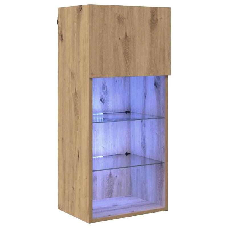 Helloshop26 - Meuble TV mural design moderne 40,5 x 30 x 90 cm avec étagères pratiques ambiance contemporaine en bois chêne 02_0052818 - Bois massi_0