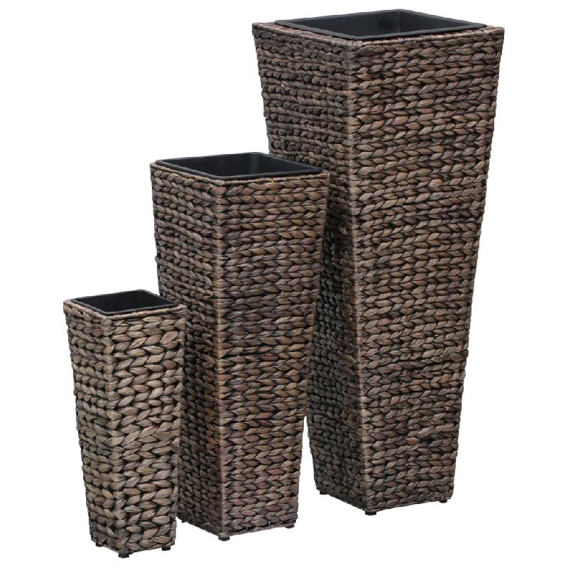 Jardinière lit surélevé 3 pièces en jacinthe d'eau marron foncé avec pots intérieurs amovibles_0