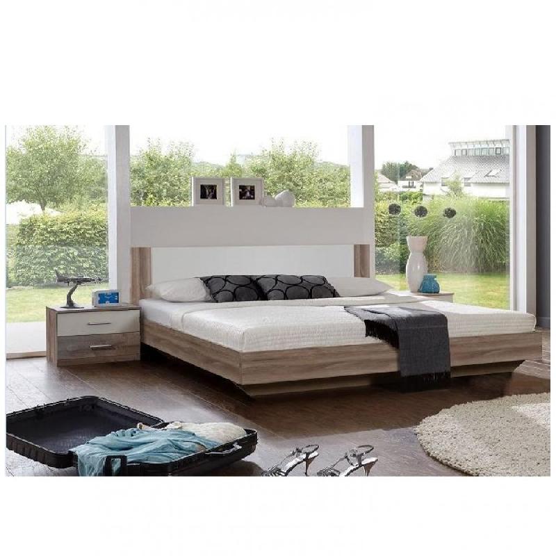 Lit design EVA - Couchage 180 x 200 cm - Chêne châtaigne avec rechampis blancs_0