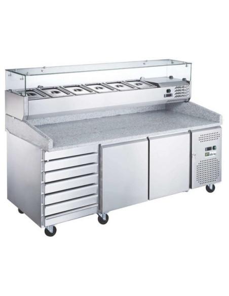 Meuble à pizzas 2 portes et 7 tiroirs et kit réfrigéré - Référence : AA2PZ+TB_0