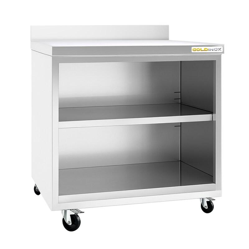Meuble bas inox ouvert 600x700 mm adossé sur roulettes PREMIUM - GOLDINOX - gris inox 3701770808847_0