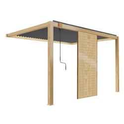 Oviala Business Pergola bioclimatique adossée 3 x 4 m en aluminium gris décor bois avec 1 claustra - marron aluminium 110945_0