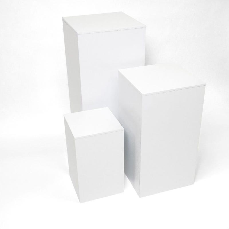 Podium colonne blanc - set de 3 (45x45x100cm, 40x40x75cm, 30x30x50cm) - robustes et polyvalents_0