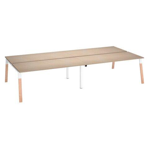 PÔLE DE 4 BUREAUX ECLA CHÊNE CLAIR L 180 X P 80 CM PIEDS MÉTAL FINITION BOIS
