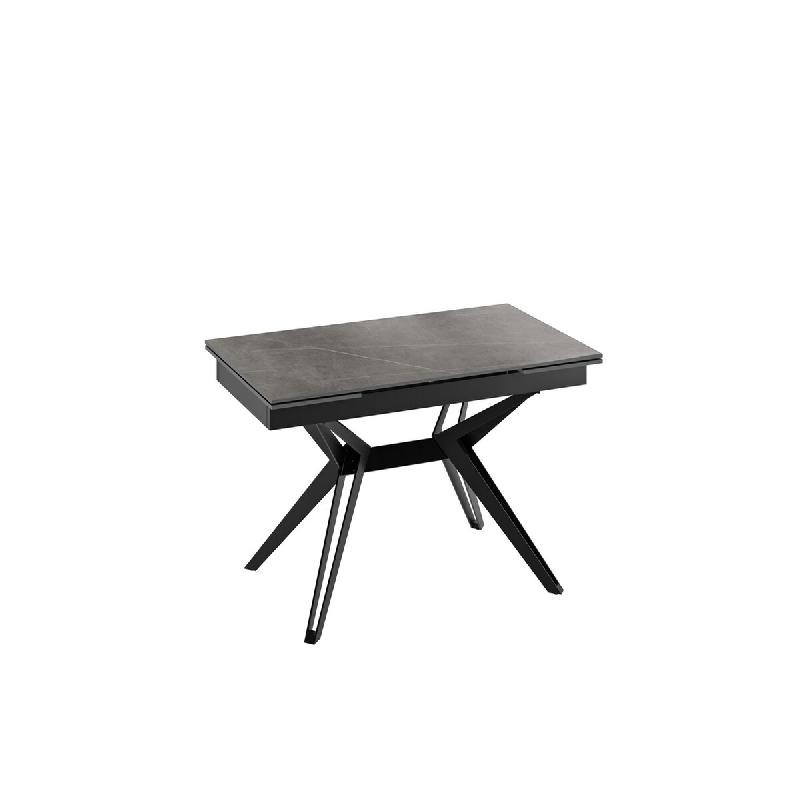 Stones Table basse Dolmen en céramique sur verre et structure en métal peint bronze - Design moderne 100x55x35 cm - Raffinée - gris multi-matériau_0