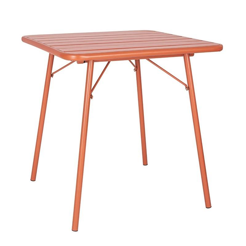 Table carrée à lattes en acier terracotta | Bolero - CK064_0