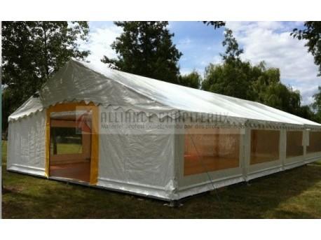 Tente de stockage fermée complète - structure fixe en acier galvanisé - couverture unie translucide - ancrage au sol avec platine - 16x8x3.72m - homologuée CTS7_0