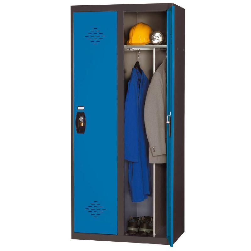 VESTIAIRE AVANTAGE - INDUSTRIE SALISSANTE - 2 COLONNES - CORPS ANTHRACITE - PORTES BLEU
