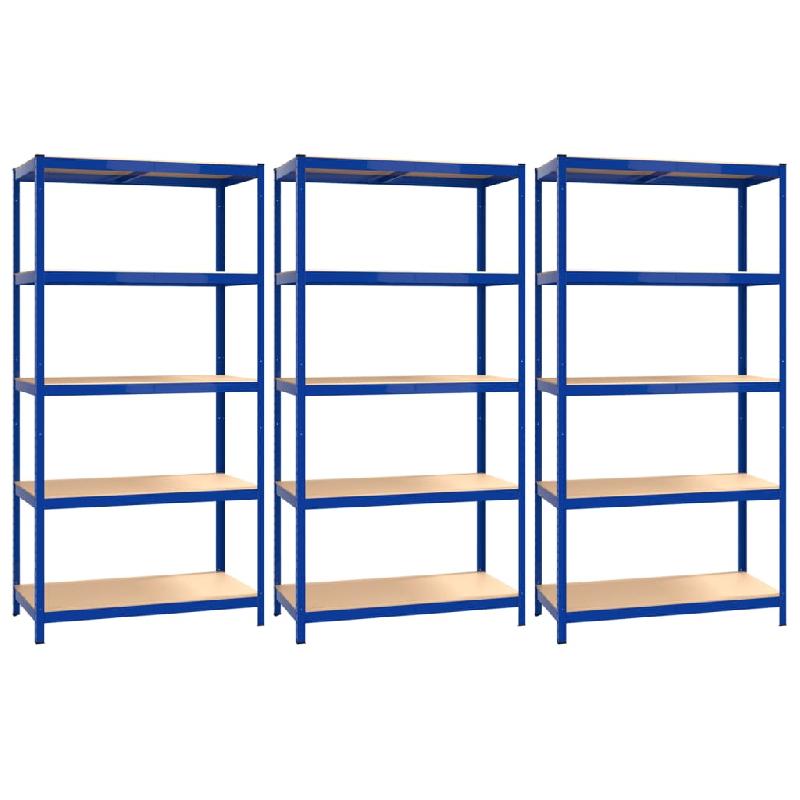 Vidaxl étagères à 5 niveaux 3 pcs bleu acier et bois d'ingénierie 3154213_0