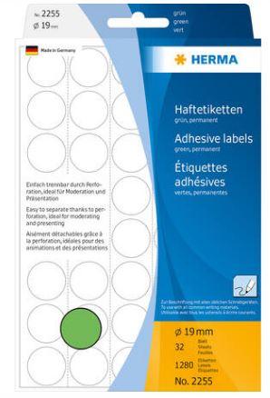 Étiquette/pastille ronde de couleur verte - Ø 19 mm - Référence 2255 - Adhésion permanente - Lot de 1280_0