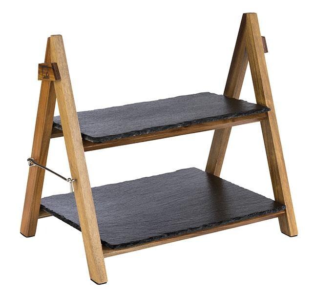 APS Présentoir de buffet Morra, 2 étages, pliable, en bois et ardoise - Bois massif 958_0