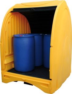 Box de stockage extérieur avec bac de rétention en PEHD - 4 fûts - 250L - cadenassable et robuste_0