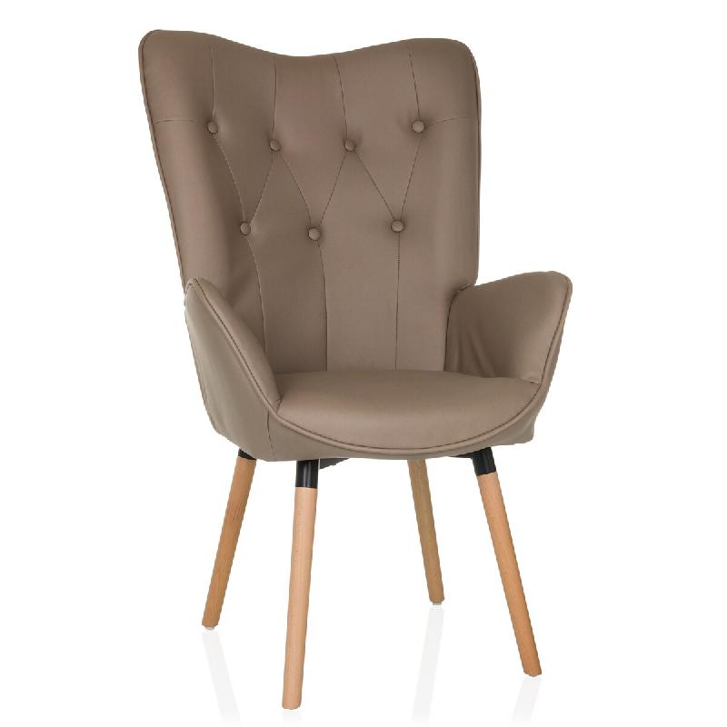 Fauteuil à oreilles / fauteuil vintage HAVENIO I tissu beige hjh LIVING - marron polyester 800204_0