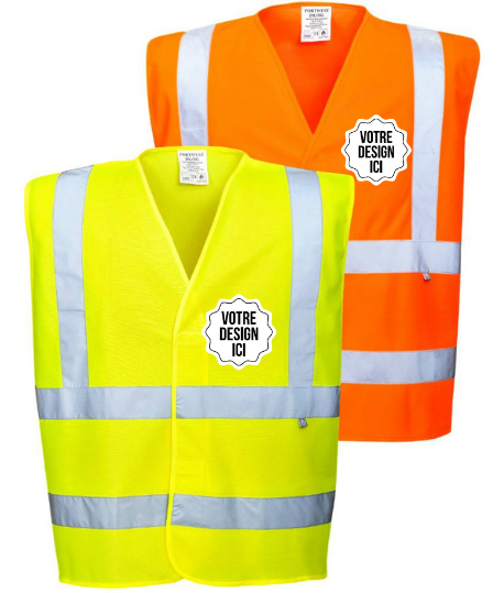 Gilet haute visibilité ignifugé personnalisable, Coloris et Taille : Jaune Fluo S/M, Sérigraphie : Coeur_0