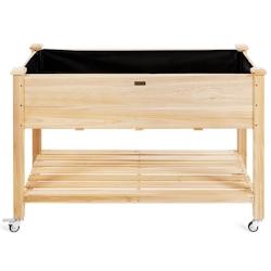 Helloshop26 - Jardinière sur pieds en bois de sapin 120 x 59 x 84 cm potager sur roulettes avec doublure de protection et 4 trous de 20_0004889 - 300_0