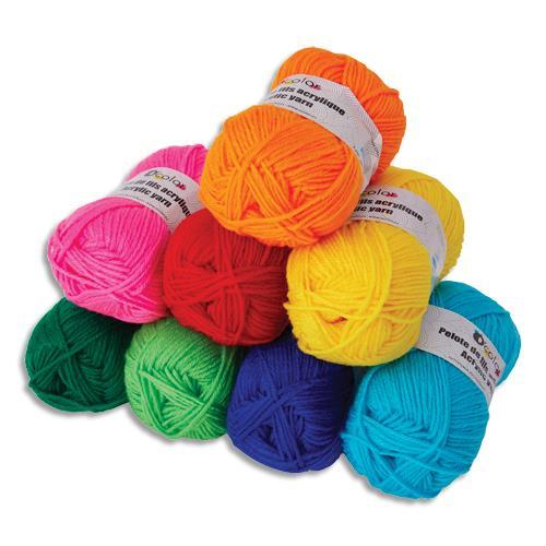 LOT DE 8 PETOTES DE FILS ACRYLIQUES 50G - O COLOR - COULEURS VIVES ASSORTIES - LONGUEURS ENVIRON 90M PAR BOBINE