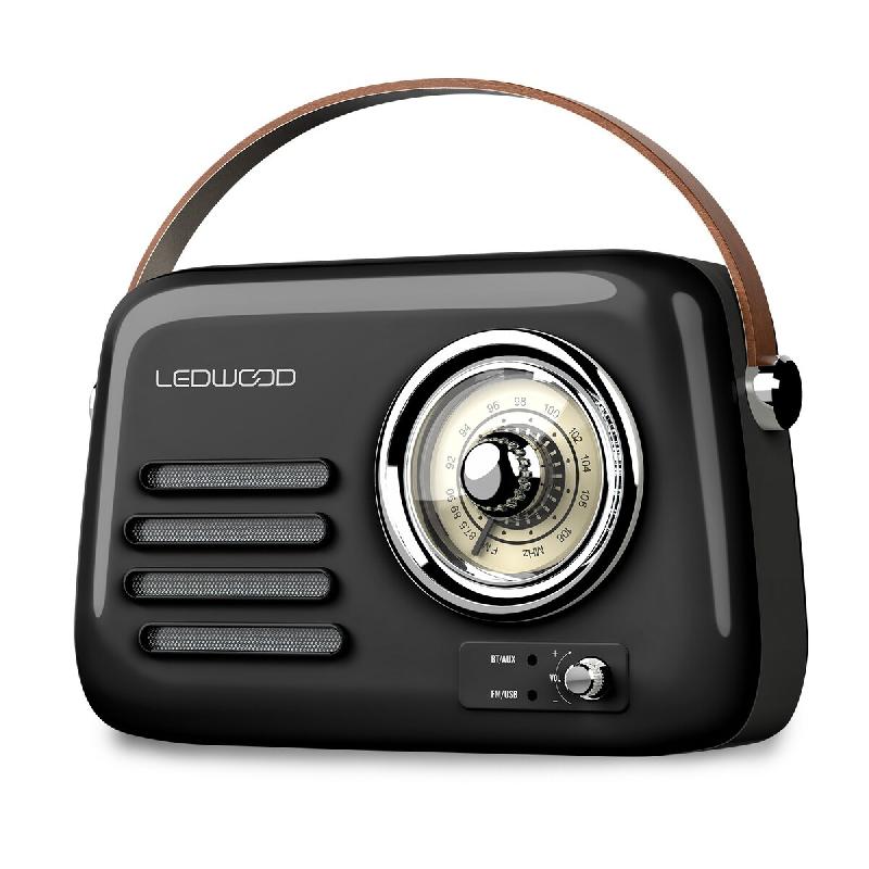 Radio Rétro portable Ledwood ALMA, FM, Bluetooth 5.3 Entrée USB, Puissance 30W - Batterie 3,7V-1500mAh - Retro Vintage - Noir - 3666630009515_0