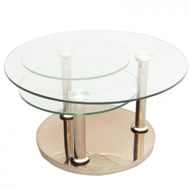 Table basse rose Cooper - 3 plateaux en verre trempé 12mm et pied en acier cuivré - Dimensions ajustables 80/156 x 47 cm - Fabrication française_0