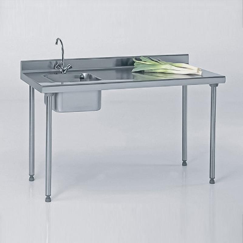 Table du chef sur-mesure avec robinet et dosseret largeur 700 mm avec bac à gauche (Longueur, mm: 1401 à 1600 Réf-604304G-44)_0
