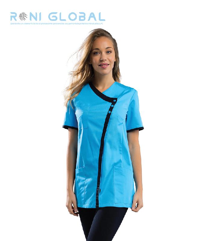 Tunique de travail femme manches courtes en coton et polyester - 4 poches, fermeture par pressions sous patte - ELODIE REMI CONFECTION_0