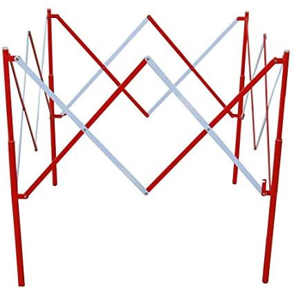 Barrière de signalisation extensible carrée en acier - Blanc/Rouge - Dimensions 1,30 m²_0