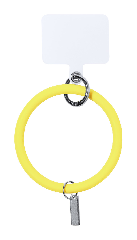 Bracelet support en silicone pour téléphone portable - Plaque en métal logotisable - Avec mousqueton - Couleur jaune_0