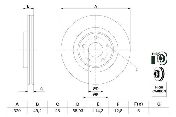 Disque de frein ventilé BOSCH 0986479F33 - Montage avant - Boîte de 1 disque_0