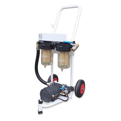 Ensemble chariot filtration essence – double filtration 5 et 25 microns – pompe auto-amorçante 50 L/min 230V_0