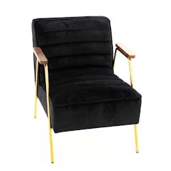 Fauteuil Hutch en velours noir - Tissu Amadeus - 60x76 cm - Piètement métal doré et accoudoirs bois_0